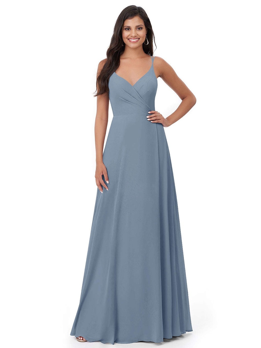 Azazie Dusty Blue Spaghetti Strap V-Neck Maxi Dress
